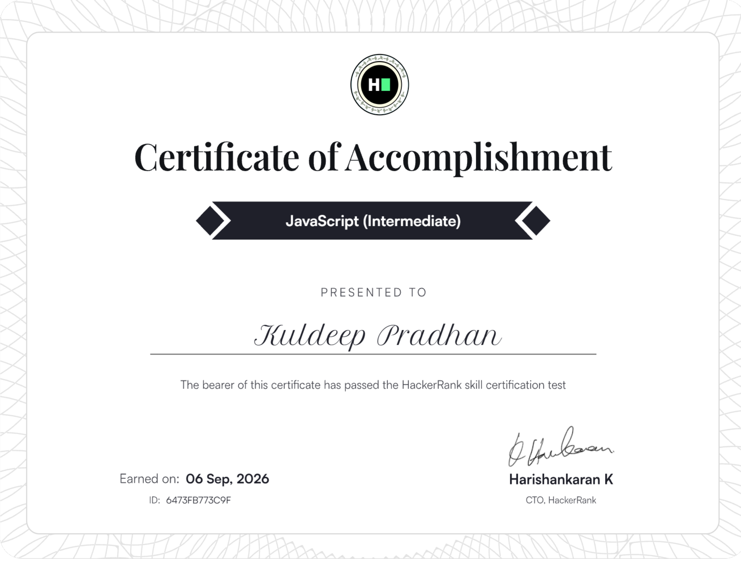 HackerRank Certificate